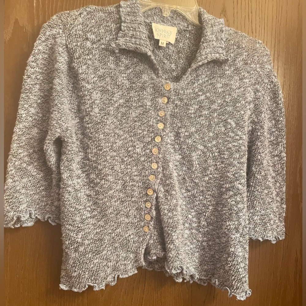 Vtg KINDRED SPIRIT knitted BUTTON top blue women’s size M- RARE